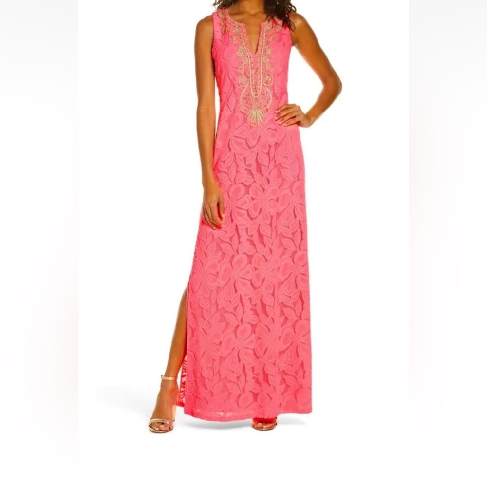 NWT LILLY PULITZER CARLOTTA MAXI DRESS CORAL WILDFLOWER STRIPE GRAIL RARE!!